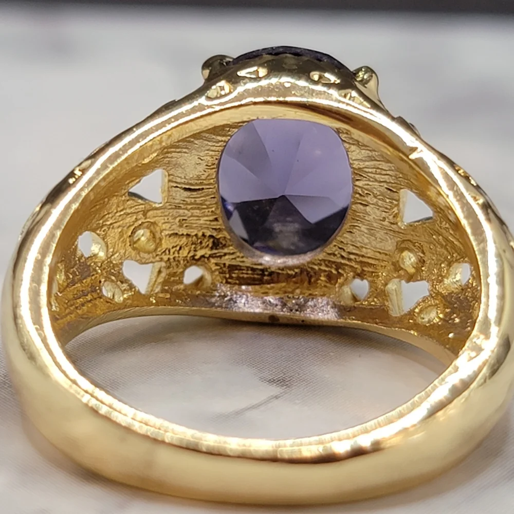 Gold Tone Simulated Purple Gemstone Butterfly Filigree Ring